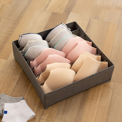 Organizer Box – Foldable 3-Grid Storage (Beige / Gray)