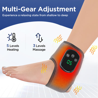 5-Speed Heating & 3-Speed Vibration Ankle Massager – Gray