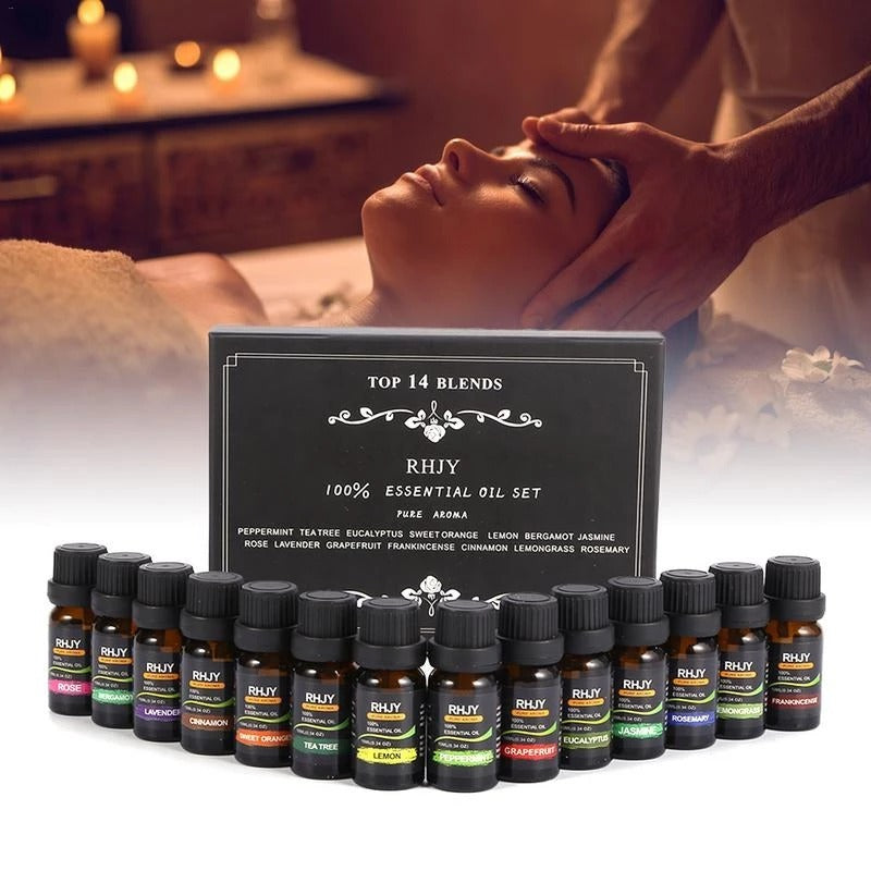 Aromatherapy Essential Oil Set in Glass Bottles