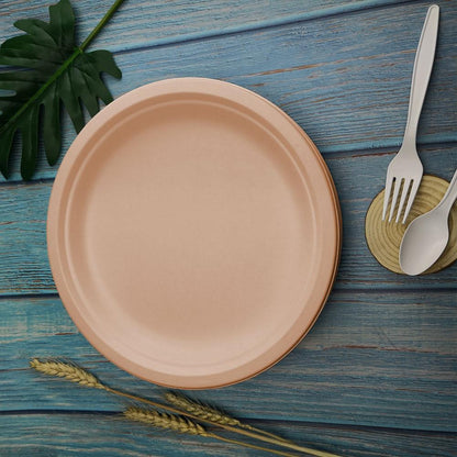 Eco-Friendly Biodegradable Round Dinner Plates - Natural Beige