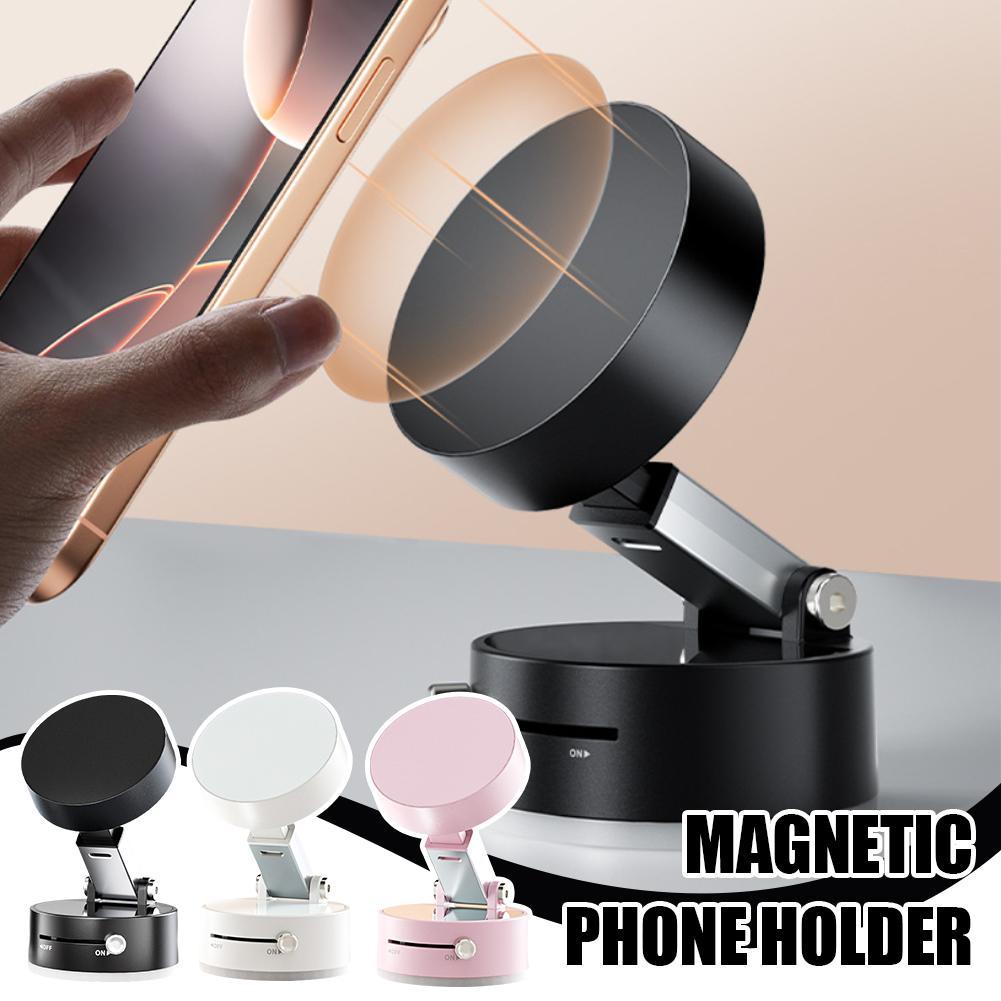 Foldable Magnetic Vacuum Car Phone Holder – Strong Suction Cup, Hands-Free Mount (Black)