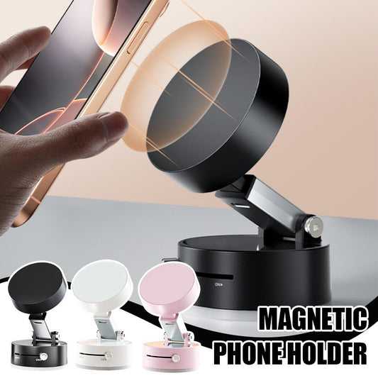 Foldable Magnetic Vacuum Car Phone Holder – Strong Suction Cup, Hands-Free Mount (Black)