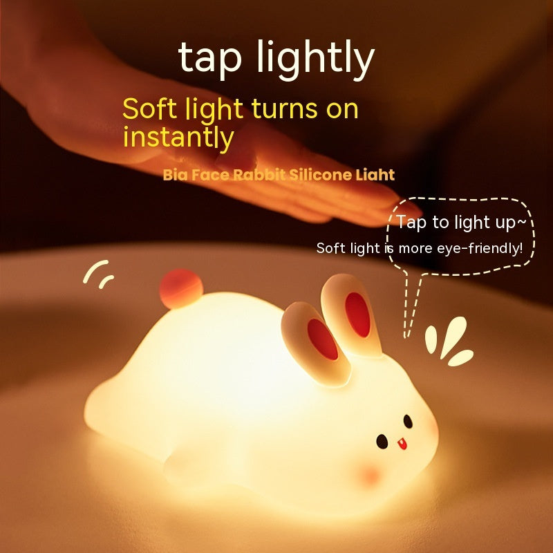 Bunny LED Night Light (5.6 × 4.3 × 3.3 in) – Touch Sensor Silicone Lamp with Timer, Rechargeable Kids Bedside Light