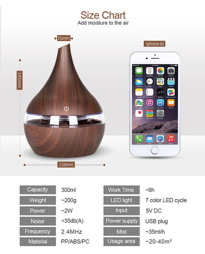 Ultrasonic Teardrop Essential Oil Diffuser with Wood Grain Finish