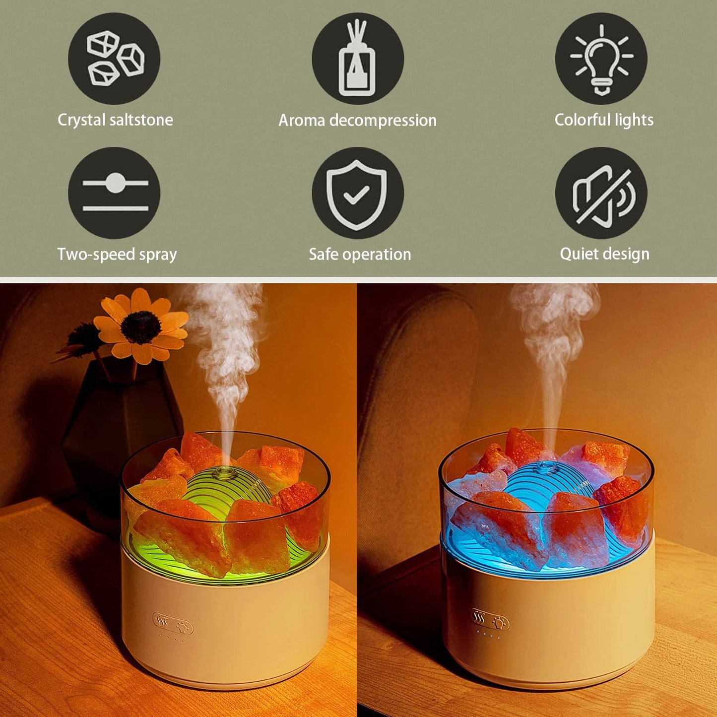 Crystal Salt Aroma Diffuser Humidifier with Ambient Light