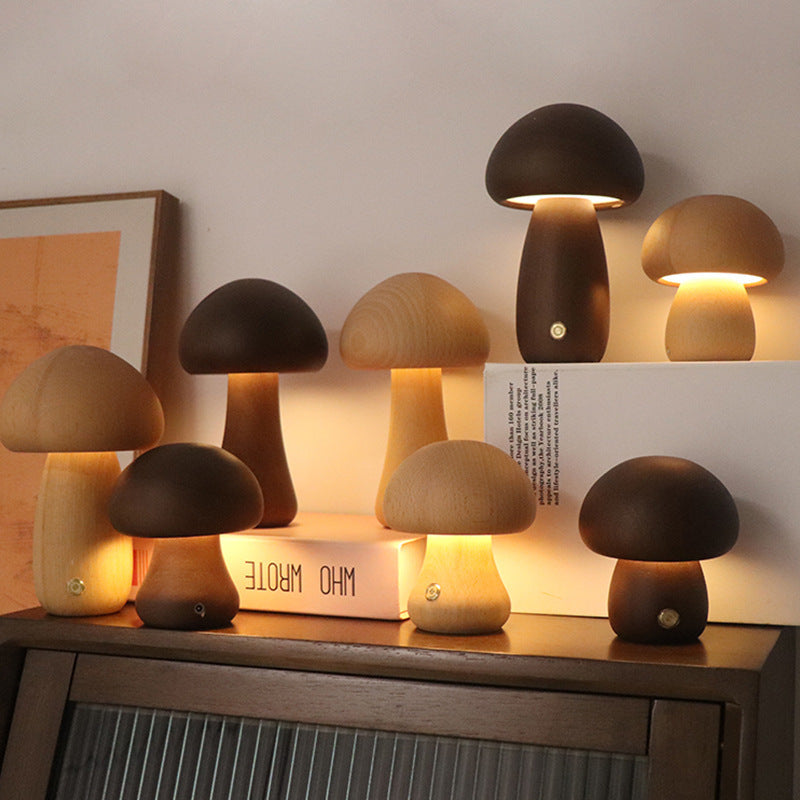 Eco-Friendly Wooden Mushroom Table Lamp