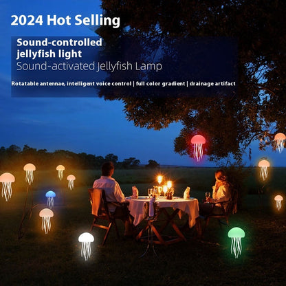 Jellyfish Mood Lamp (3.35 × 6.54 in) – LED Night Light with Voice & Touch Control, Rechargeable RGB Table Lamp