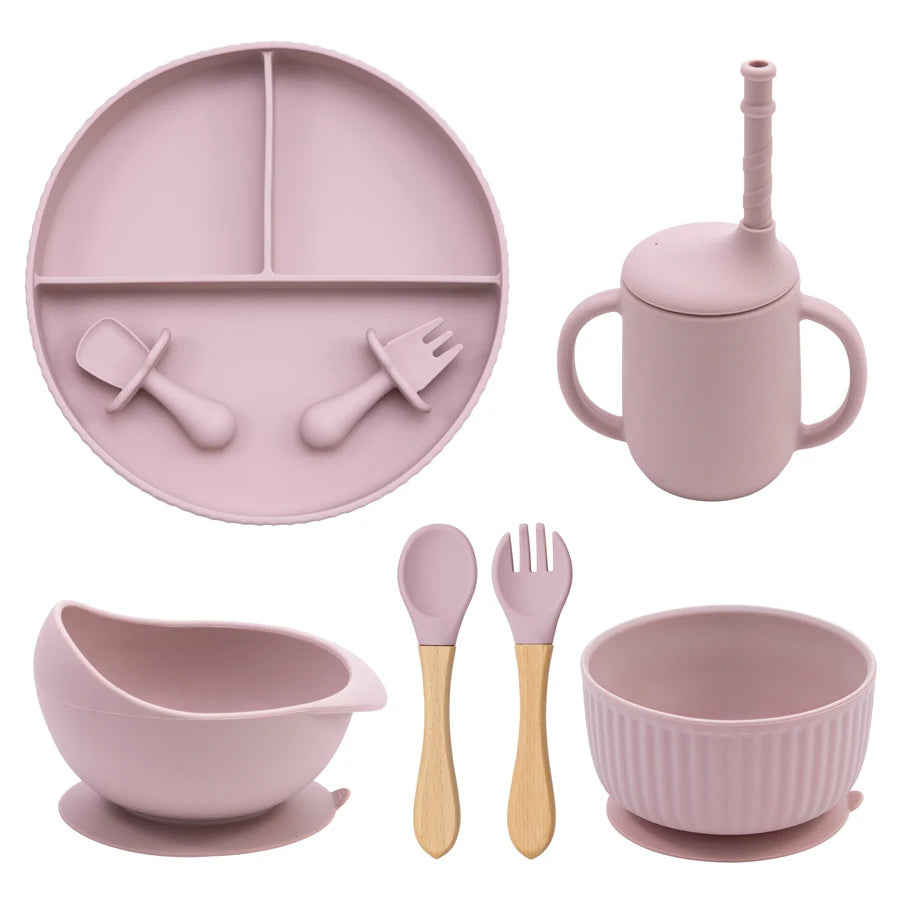 Eco-Friendly Pink Silicone Baby Feeding Plate Set