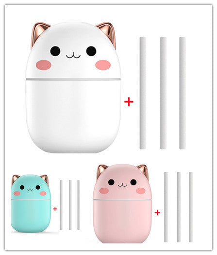 Compact Egg-Shaped Humidifier with Cat Ears - 200ml, Pink & White