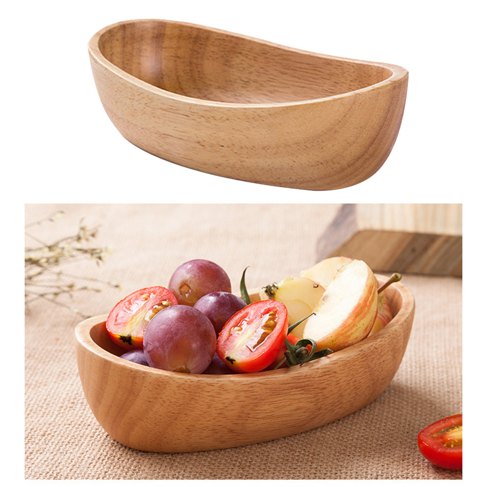 Oval wooden bowl in natural wood tone for eco-friendly dining
