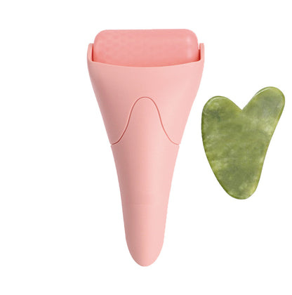 Pink Ergonomic Facial Ice Roller for Skincare and Wellness