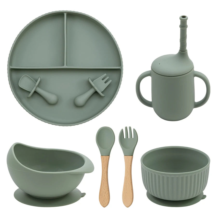 Eco-Friendly Pink Silicone Baby Feeding Plate Set