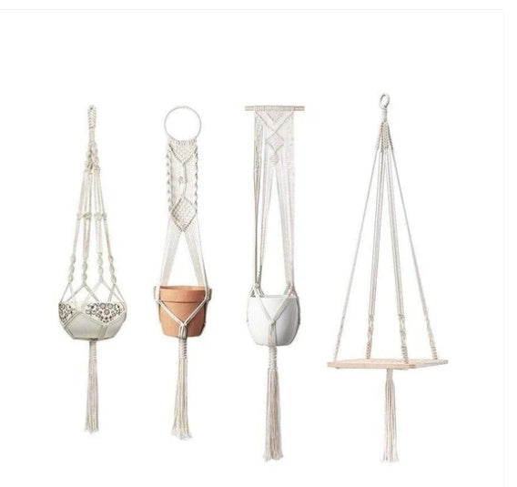 Eco-Friendly Macramé Plant Hangers - Natural Off-White Cotton