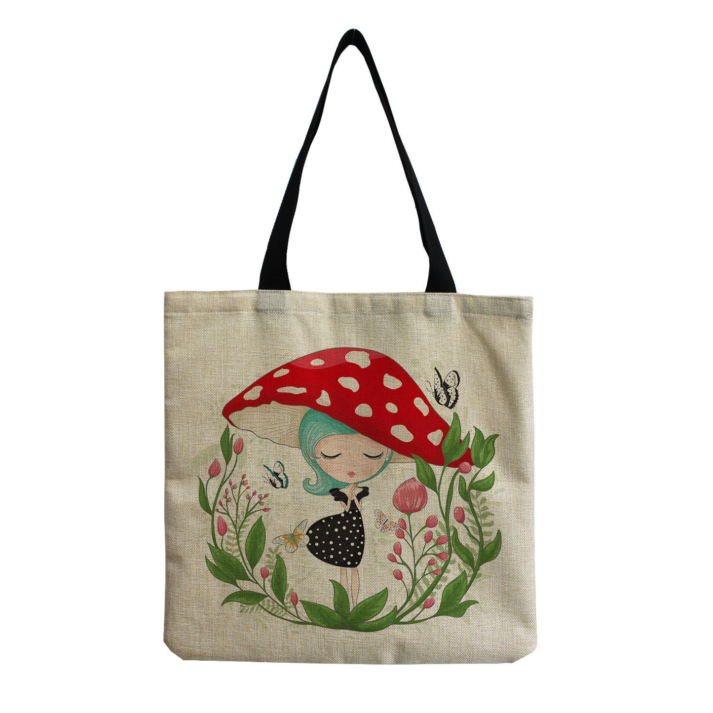 Cartoon Mushroom One Shoulder Reusable Tote Bag