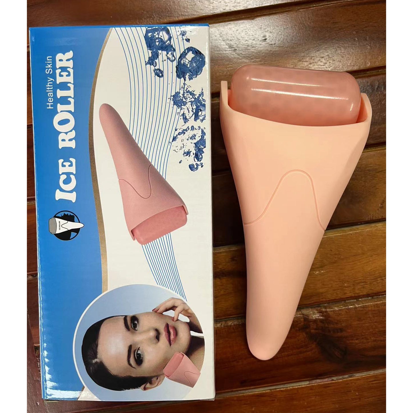Pink Ergonomic Facial Ice Roller for Skincare and Wellness