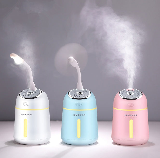 Compact Eco-Friendly Humidifier in White, Blue, and Pink