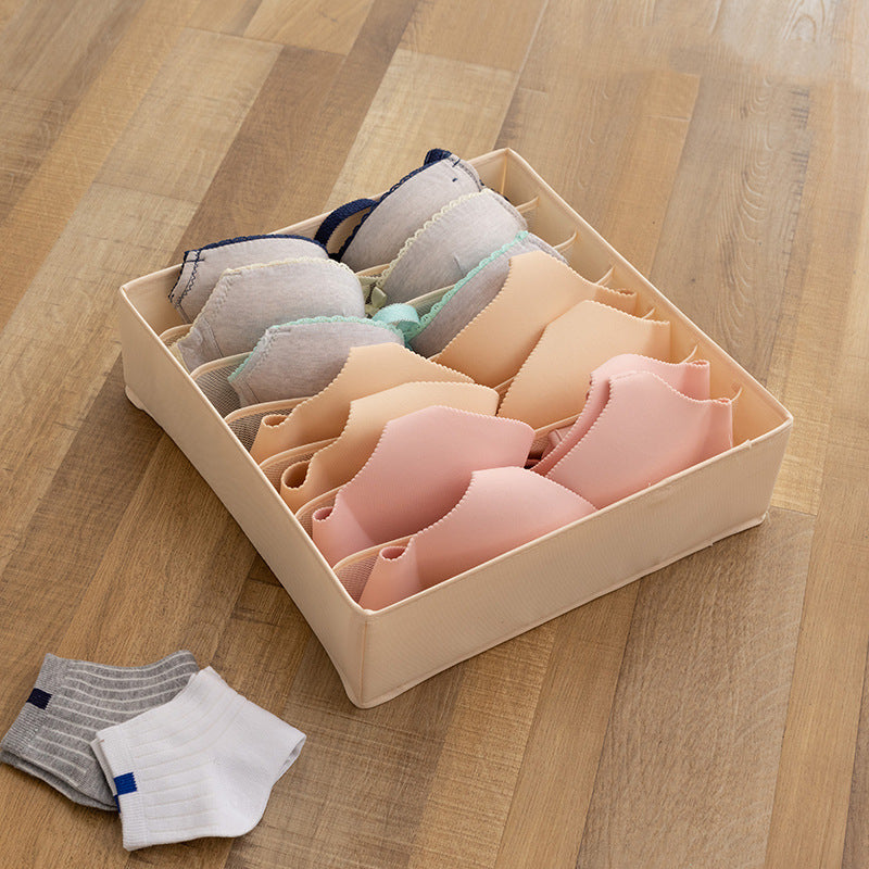 Organizer Box – Foldable 3-Grid Storage (Beige / Gray)