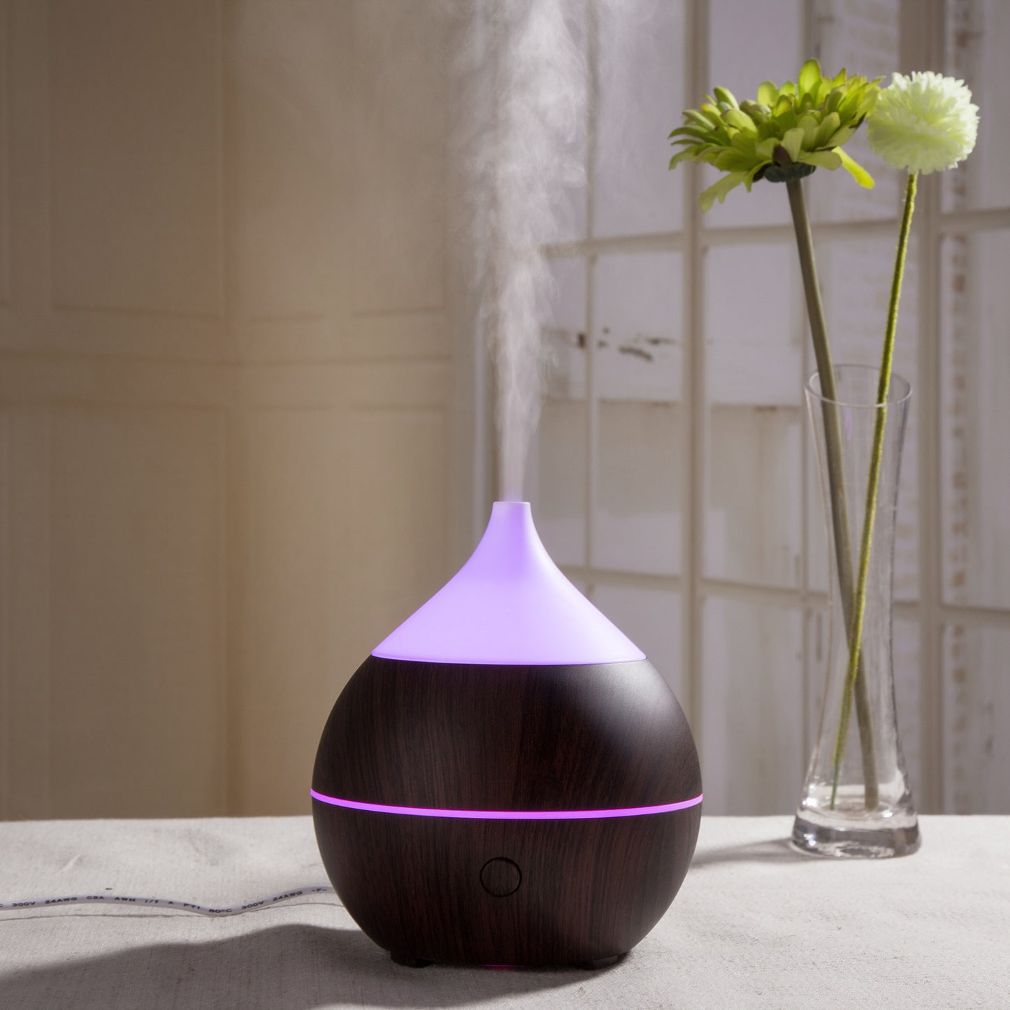 Natural Wood Grain Teardrop Essential Oil Diffuser for Aromatherapy & Humidification