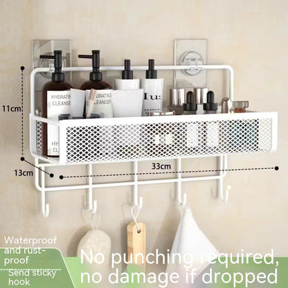 Toilet Storage Punch-Free Rack – Large Capacity Wall Shelf (White/Black)