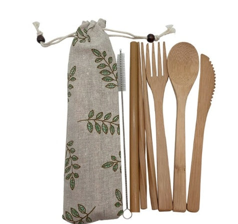 Eco-Friendly Bamboo Reusable Cutlery Set with Portable Pouch
