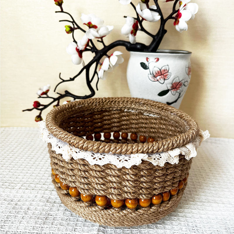 Eco-Friendly Jute Decorative Basket with Lace Trim