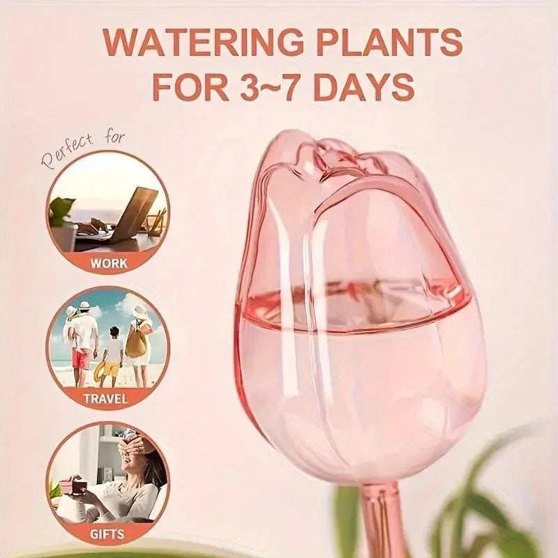 Pink Tulip-Shaped Self-Watering Plant Bulb for Efficient Plant Hydration