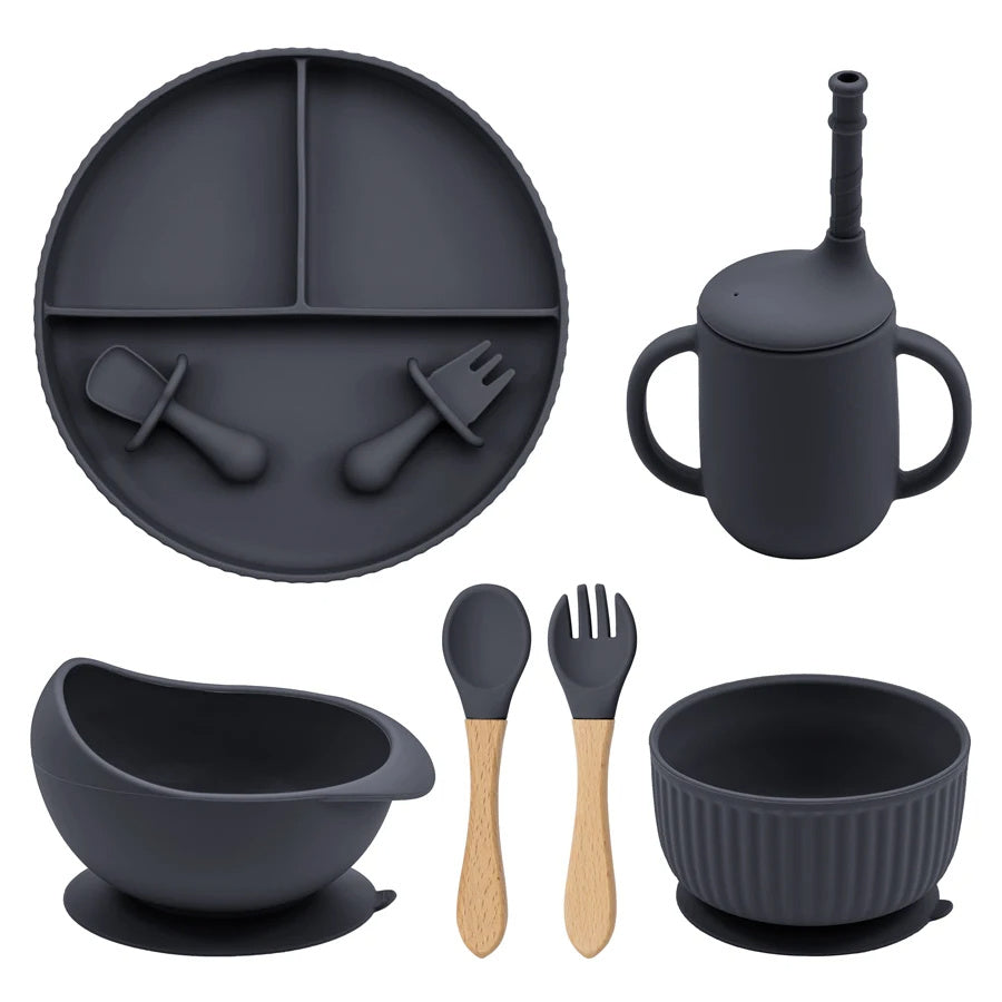 Eco-Friendly Pink Silicone Baby Feeding Plate Set