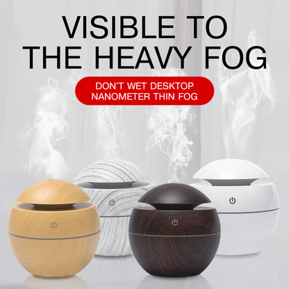 Eco-Friendly Spherical Humidifier with Wood Grain Finish and Blue Light