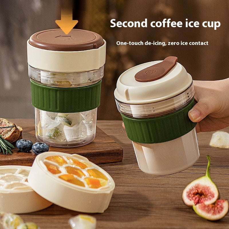 Reusable De-Icing Coffee Cup in Brown, Green, and Cream
