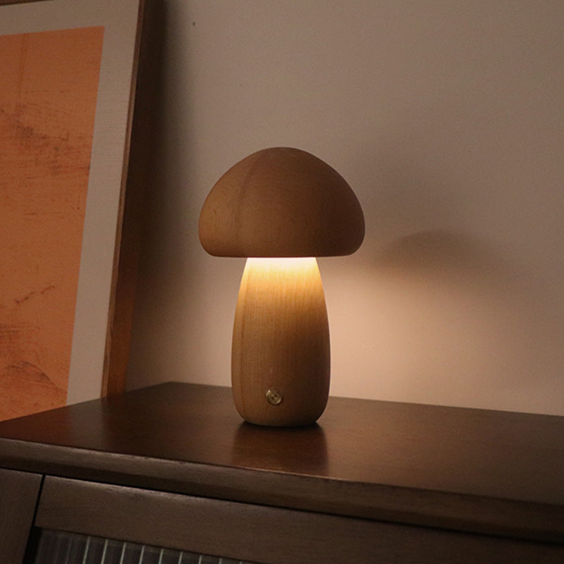 Eco-Friendly Wooden Mushroom Table Lamp
