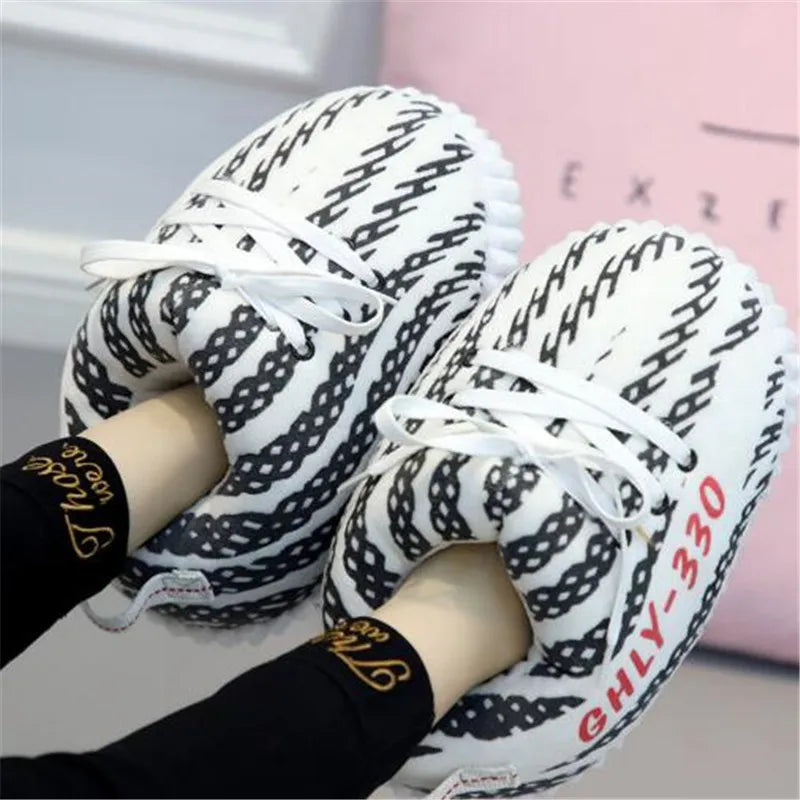 Women's Men Winter Cotton Shoes Cute Cartoon Animal Warm Home Plush Shoes Woman Male Foam Sneakers Bread Fat Slippers Size 36-44