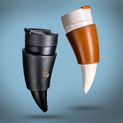 Creative Goat Horns Coffee Mug Cup Stainless Steel Vacuum Cup Thermos Flask Halloween Bar Lower Gift Tea Cups Water Bottle /Rope