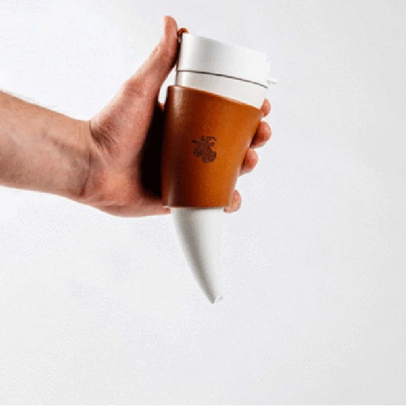 Creative Goat Horns Coffee Mug Cup Stainless Steel Vacuum Cup Thermos Flask Halloween Bar Lower Gift Tea Cups Water Bottle /Rope