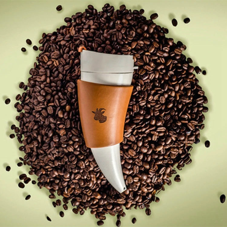 Creative Goat Horns Coffee Mug Cup Stainless Steel Vacuum Cup Thermos Flask Halloween Bar Lower Gift Tea Cups Water Bottle /Rope