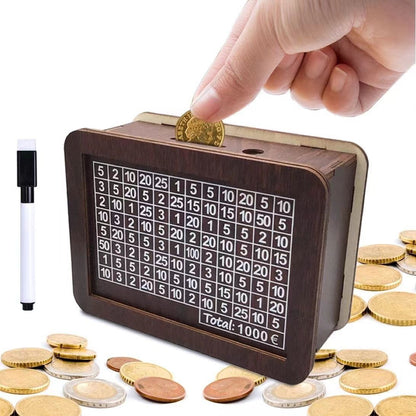 Eco-Friendly Digital Piggy Bank - Sustainable Wood Grain Savings Box