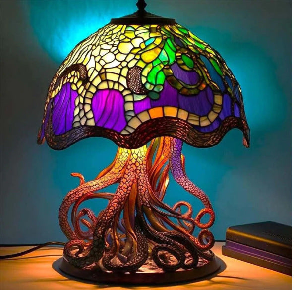 Creative Stained Plant Series Table Lamps Resin Colorful Bedroom Bedside Flower Mushroom Retro Table Night Lamp Atmosphere Light