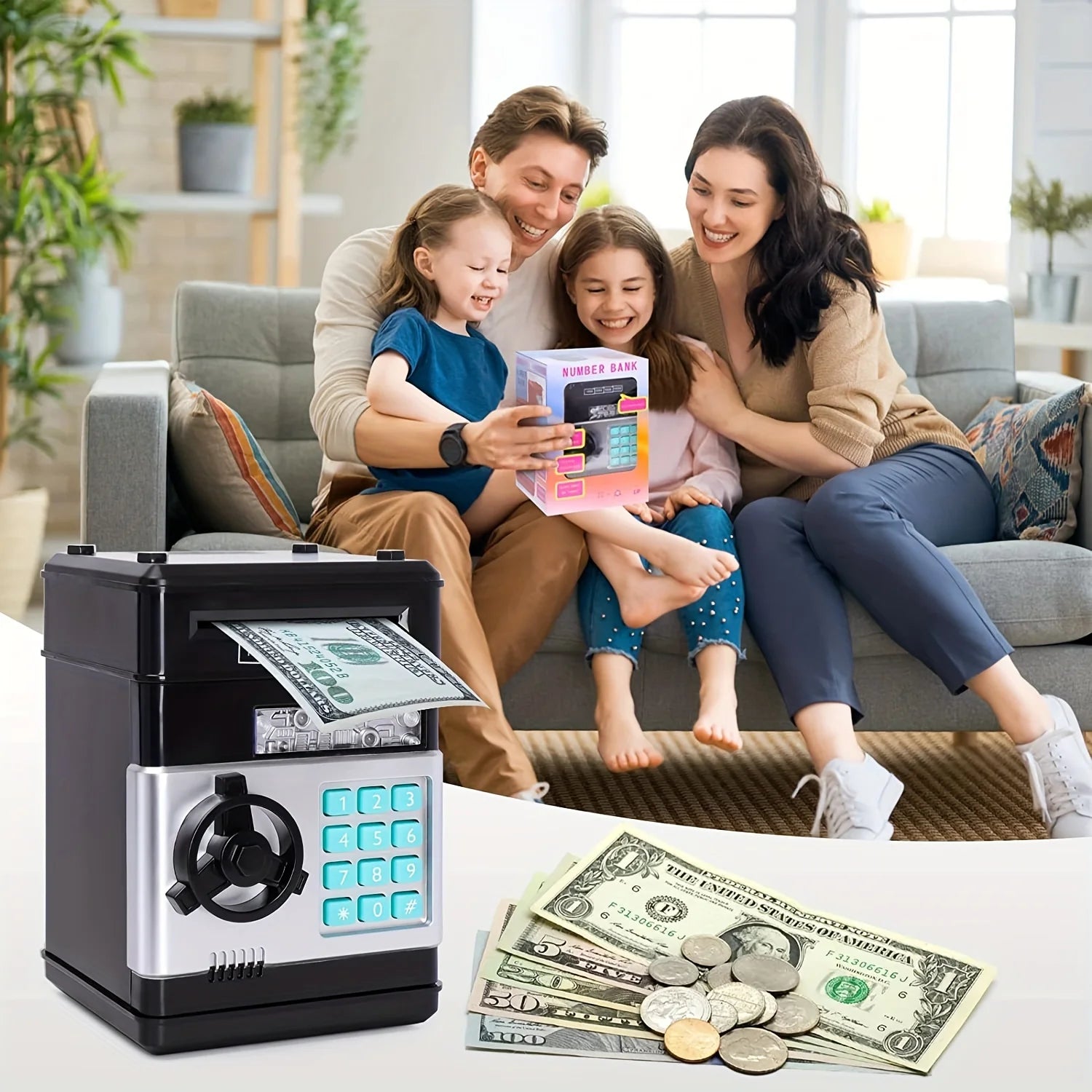 Creative Piggy Bank Automatic Mini Safe Coins Cash Saving Money Box Password Counter Code Key Lock Coin Bank ATM Child Gift