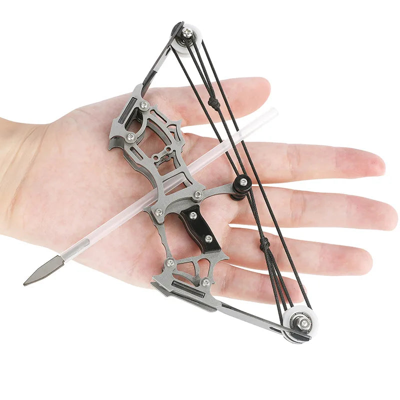 1set Mini Bow and Arrow Miniature Compound Bow Recurve Bow Stainless Steel Soldier Small Bow Archery Decompression Toys Gifts