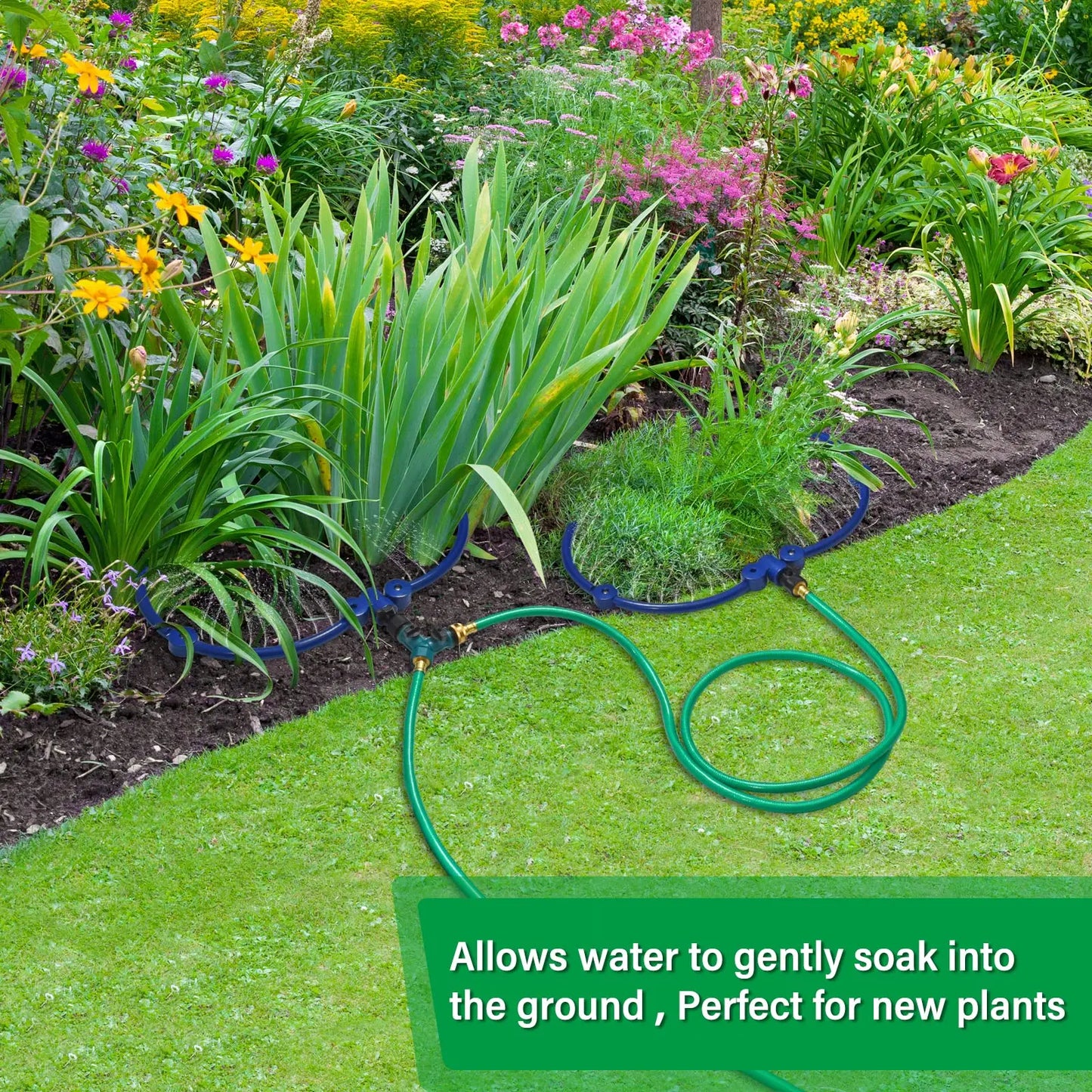 Tree Watering Ring Circle Sprinkler, Irrigation System with Y Hose Splitter, Outdoor Plants, Tree Watering, 360 °