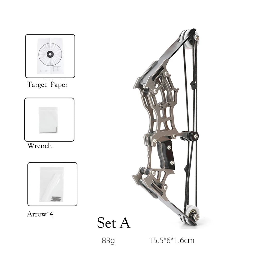 1set Mini Bow and Arrow Miniature Compound Bow Recurve Bow Stainless Steel Soldier Small Bow Archery Decompression Toys Gifts