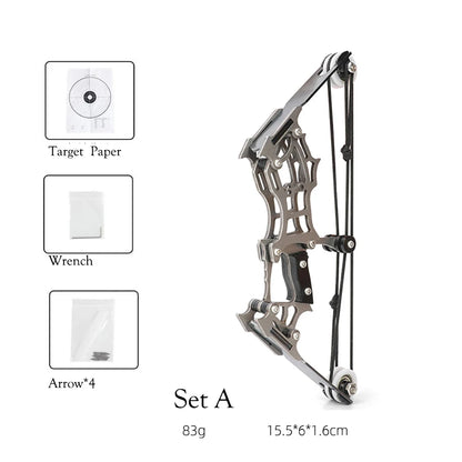 1set Mini Bow and Arrow Miniature Compound Bow Recurve Bow Stainless Steel Soldier Small Bow Archery Decompression Toys Gifts