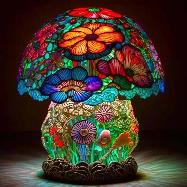 Creative Stained Plant Series Table Lamps Resin Colorful Bedroom Bedside Flower Mushroom Retro Table Night Lamp Atmosphere Light