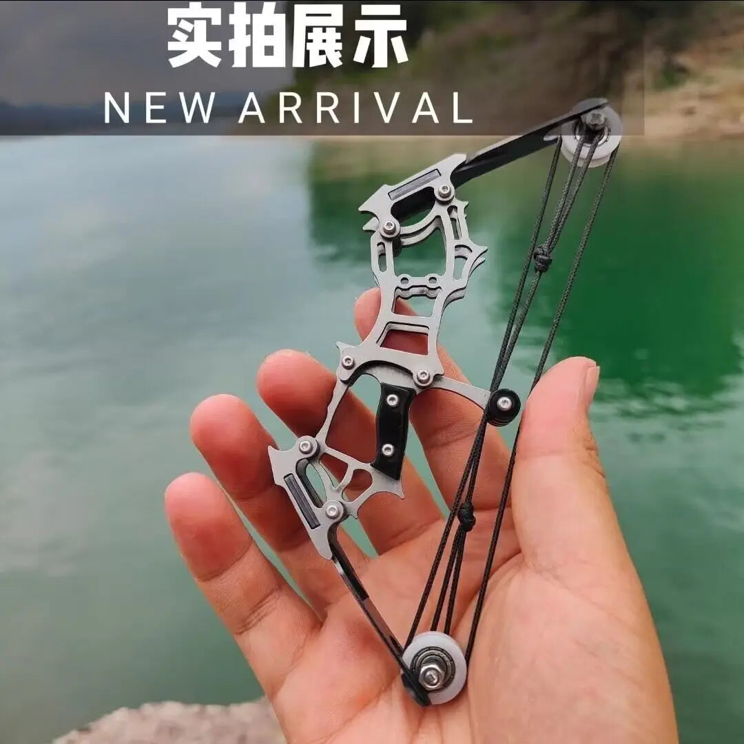 1set Mini Bow and Arrow Miniature Compound Bow Recurve Bow Stainless Steel Soldier Small Bow Archery Decompression Toys Gifts