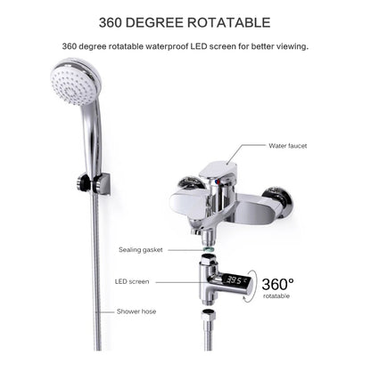 Smart LED Digital Shower Thermometer Kitchen Bathroom Faucet Shower Water Thermometer 360° Rotating Water Flow Power Generation