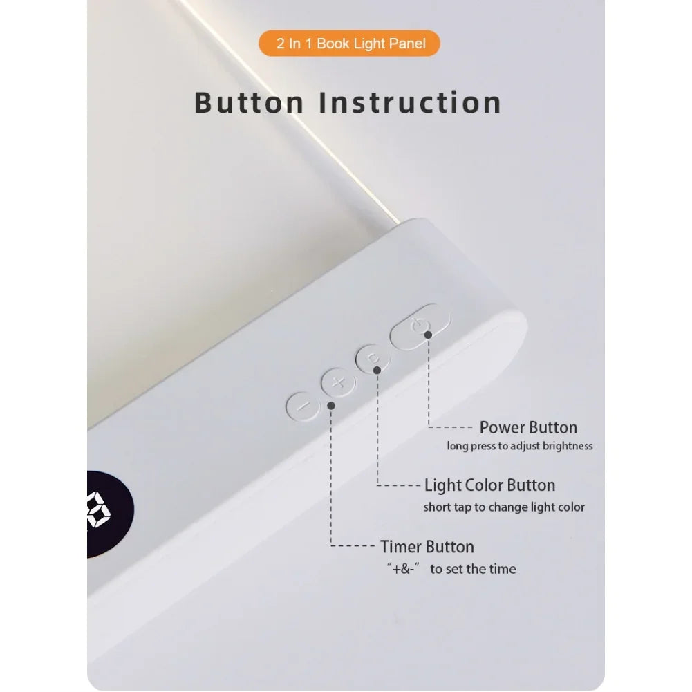 Smart LED Flat Panel Book Light Rechargeable Eye Protection Night Reading Reading Lamp For Students Indoor Use 2In1 Night Light