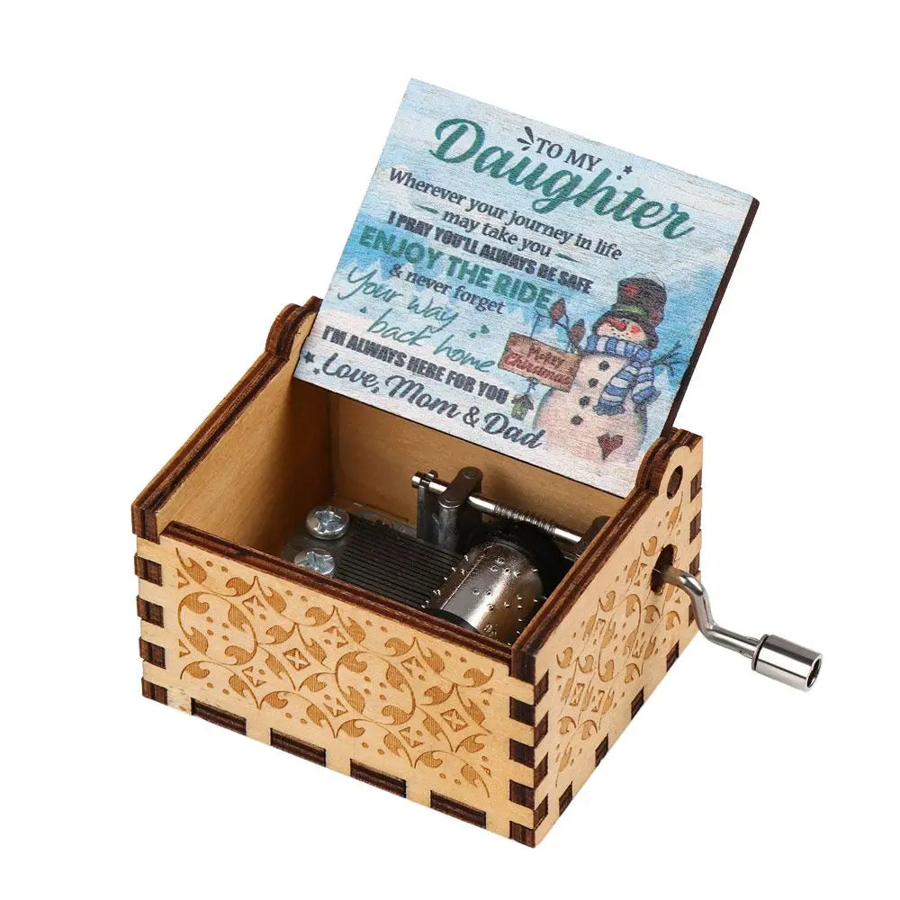 Vintage Engraving Wooden Music Box Hand-cranked Music Box Can't Help Falling in Love Music Box Wife Birthday Valentines Day Gift