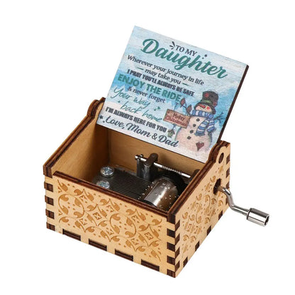 Vintage Engraving Wooden Music Box Hand-cranked Music Box Can't Help Falling in Love Music Box Wife Birthday Valentines Day Gift