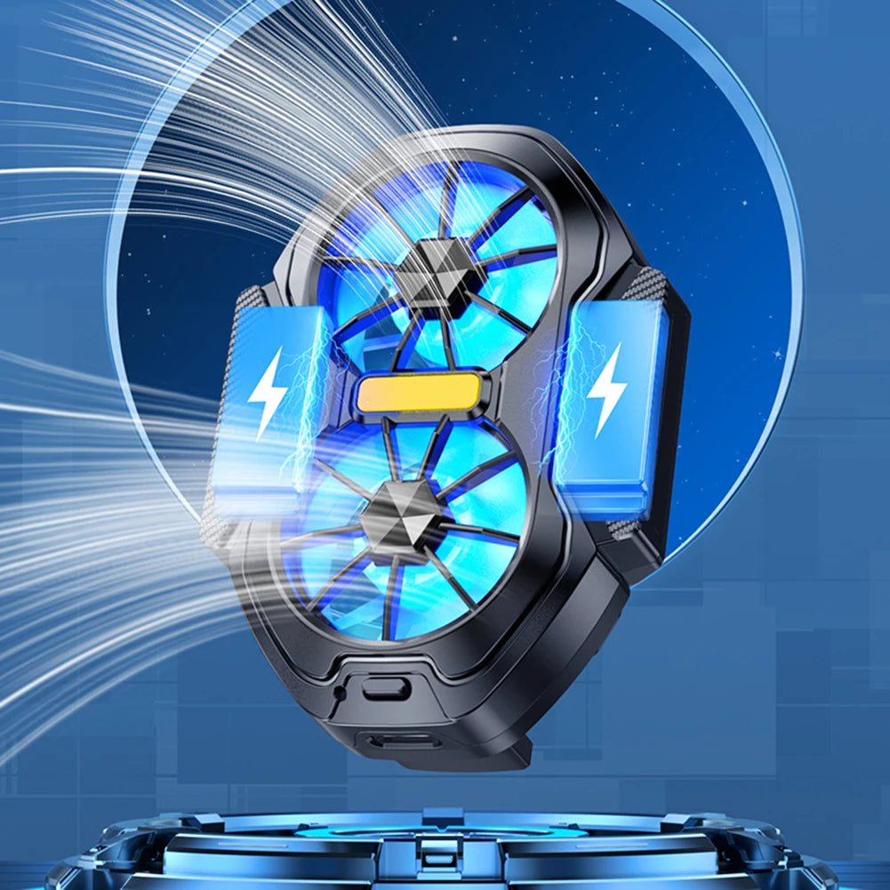 Dual Fan Mobile Phone Cooler Plug-in/Rechargeable Phone Cooler Air Cooling Type-C with Blue Light for Android Smartphones iPhone