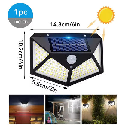 100 LED Outdoor Solar Wall Lamp Waterproof PIR Motion Sensor Solar Powered Sunlight Street Light for Garden Decoration