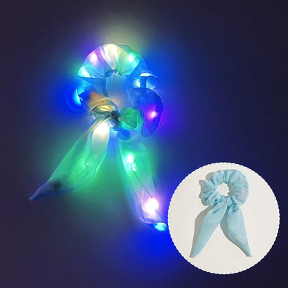 LED Luminous Scrunchies Hairband Women Glowing Elastic Hair Tie Hair Rope Girl Glow in the Dark Party Supplies Hair Accessory